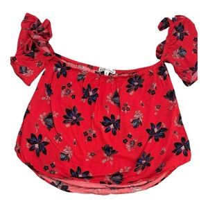 Gypsies & Moondust Scarlet Floral Top with Ruffled Sleeves